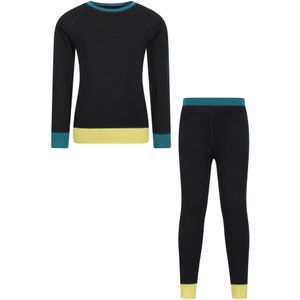 Mountain Warehouse Kinder/Kids Merino Wol Base Layer Set met Kleurblokken (Zwart)