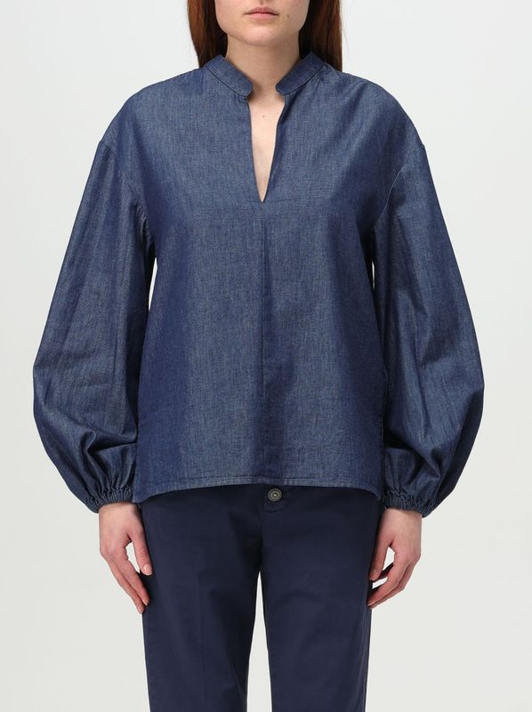 Denim Blouse Ballonmouwen V-hals