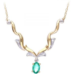 9ct geelgouden damesketting met diamanten en smaragd