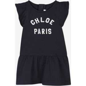 Chloé Baby Meisjes Paris Logo Jersey Jurk in Marineblauw