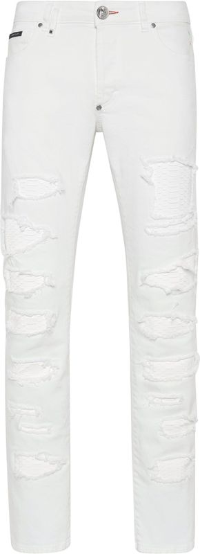 Philipp Plein - Jeans - Wit - Super Straight Cut - Met Python Inzetstukken