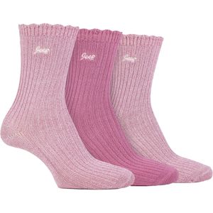 Dames Bamboe Botte Sokken | Jeep | Schattige Geribbelde Golfrand Enkel Sokken voor Vrouwen, Anti-Blaar Breisel Met Kussens - Cerise / Crème