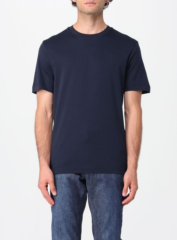 Hugo - T-shirt - Blauw - Geribbelde Kraag - Katoenmix