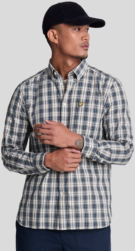 Lyle & Scott - Gewassen Geruit Poplin - Overhemd - Donker Marineblauw - Lange Mouwen