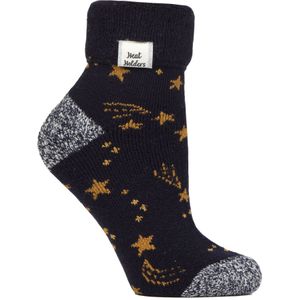 Dames Cosy Sokken met Omgeslagen Boord | Heat Holders | Warme Fluffige Lounge Sokken voor de Winter - Marineblauw/Gouden Sterren