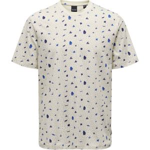 ONLY & SONS Regular Fit T-shirt ONSLEVI Met All Over Print Antique White - Maat XL