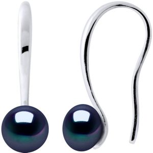 Oorbellen Hooks Freshwater Black Pearls Buttons 7-8 mm 925