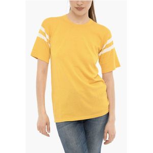 Katoenen T-shirt met ronde hals en contrasterende band in geel