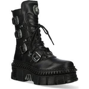 New Rock - WALL373-S6 - Halfhoge Lederen Platformlaarzen - Zwart - Huidleer