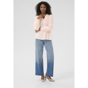 Kaffe - Blouse - Roze - Dames - Lange Mouwen - Ronde Hals met V-hals