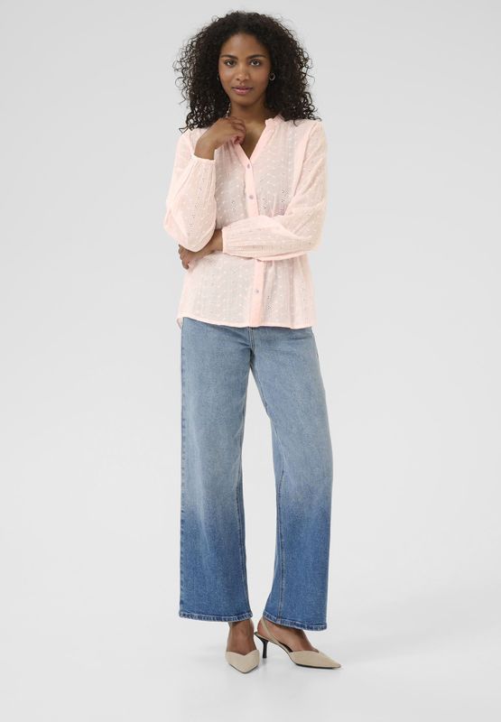 Kaffe - Blouse - Roze - Dames - Lange Mouwen - Ronde Hals met V-hals