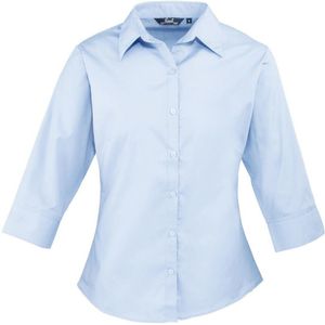 Premier Dames/Dames Poplin 3/4 Mouw Shirt (Lichtblauw)