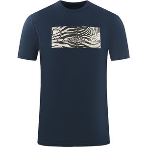 Cavalli Class Zebra Print Box Logo Navy Blue T-Shirt
