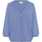 Kaffe - Gebreid Vest - Lichtblauw - Normale Pasvorm - Driekwart Mouw