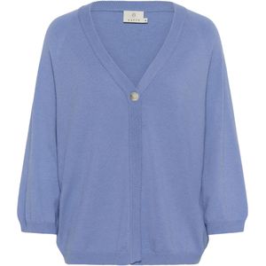 Kaffe - Gebreid Vest - Lichtblauw - Normale Pasvorm - Driekwart Mouw