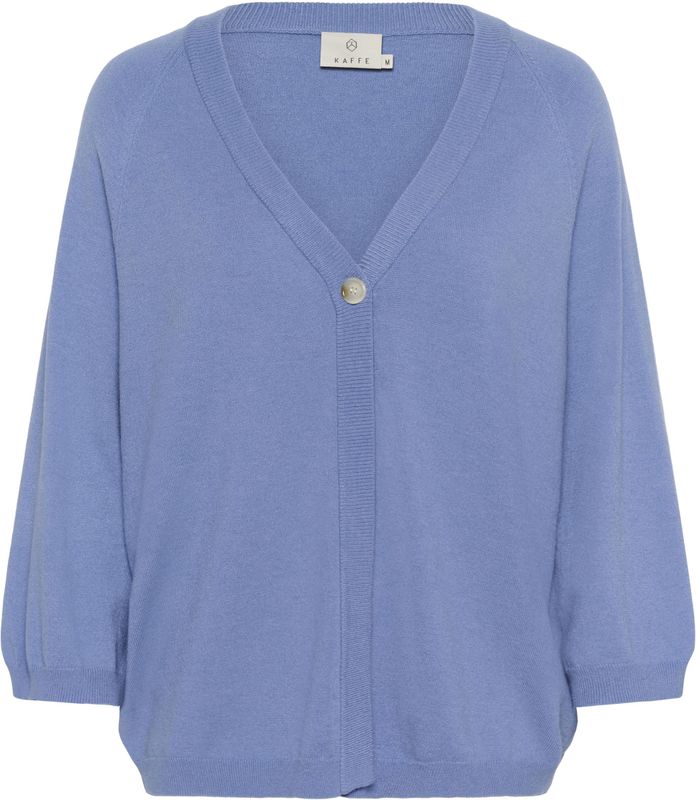 Kaffe - Gebreid Vest - Lichtblauw - Normale Pasvorm - Driekwart Mouw