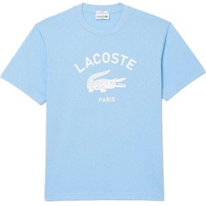 Lacoste Unisex Bedrukt Handtekeningen Katoen T-shirt voor volwassenen (Lichtblauw)