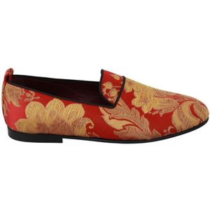 Dolce & Gabbana Mannen Rood Goud Brokaat Slippers Loafers Schoenen