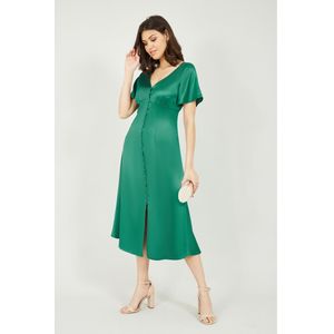 Yumi smaragdgroene buttondown satijnen midi-jurk