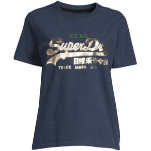 Superdry T-shirt Met Tekst Donkerblauw/goud/groen - Dames - Maat S