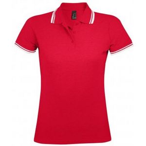 SOLS Dames dames Pasadena getipt korte mouw Pique Polo Shirt (Rood Wit)