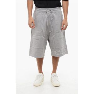 Geborstelde katoenen shorts met reliëflogo in grijs