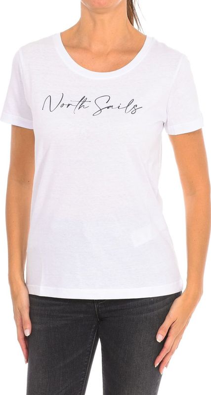North Sails - T-shirt - Wit - Katoen - Dames - Korte Mouwen - Geribbelde Halslijn