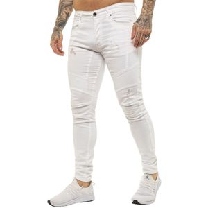 Enzo | Skinny Stretch Biker Denim Jeans Voor Heren - Wit