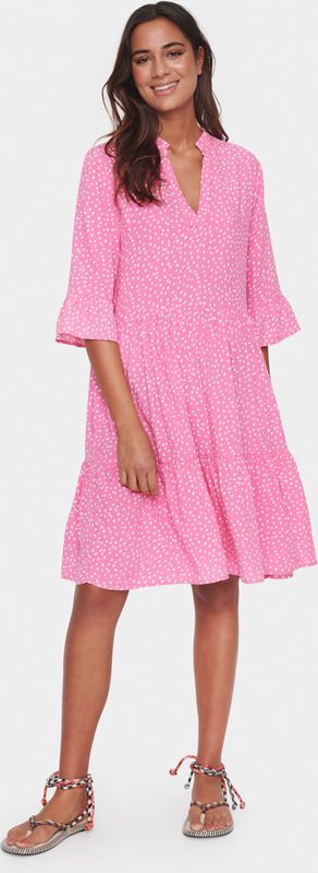 SAINT TROPEZ - Eda - Jurk - Pink/Wit - Flare - Knielengte