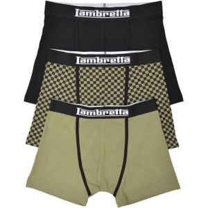 Lambretta Heren Boxershorts Assorti (Set van 3) (Khaki Groen/Zwart)