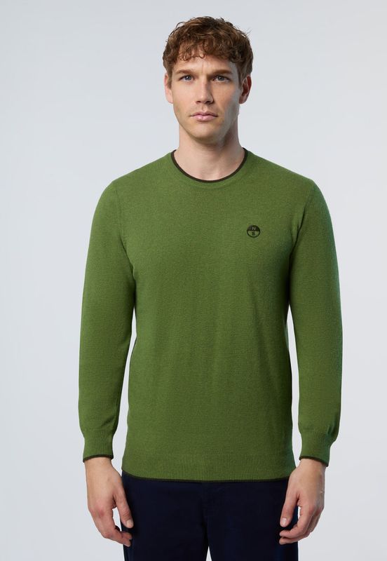 North Sails - Girocollo Logo Sweater - Groen - Heren - Wol