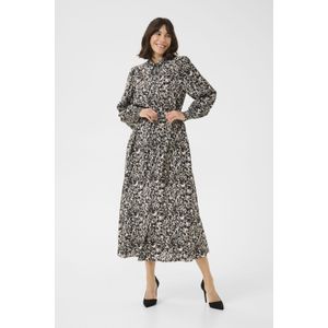 Kaffe - Blousejurk 'Pollie' - Taupe/Zwart/Wit - 3/4 Lengte