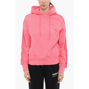Geborstelde katoenen hoodie in roze