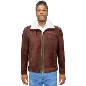 Heren - Bomberjack - Bruin - Dubbelzijdige Schapenvacht - Harrington