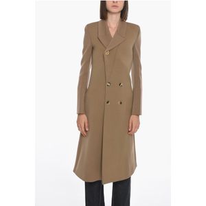 Dubbelrijige stretchwoljas in beige