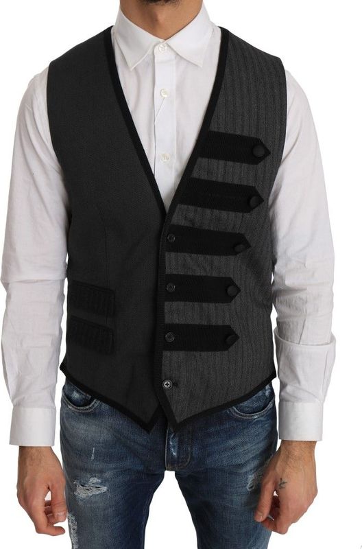 Dolce & Gabbana Grijs wollen slim vest met motief voor heren