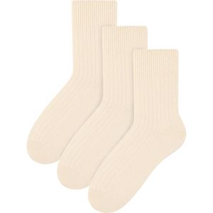 Steven - 3 Paar Multipack Dames Wol Gebreide Sokken | Warme Kousen Jurk Sokken - Ecru