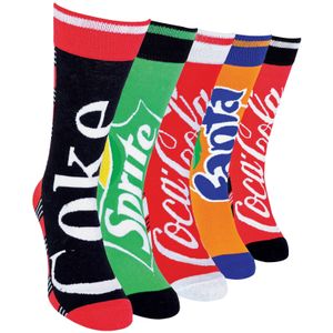 Coca Cola - 5-Pack Unisex Kleurige Gestreepte Fun Novelty Merklogo Katoenen Sokken voor Mannen en Vrouwen - CM549
