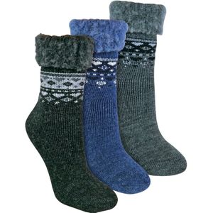 Sock Snob - 3 Paar Dames Omslag Bovenwol Bed Sokken voor Winter | Warme Sokken - Zwart / Houtskool / Denim