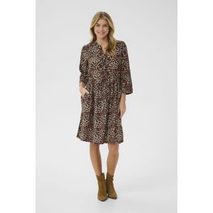 Blousejurk - Beige - Dierenprint - V-hals - Knielengte - Driekwart Mouw