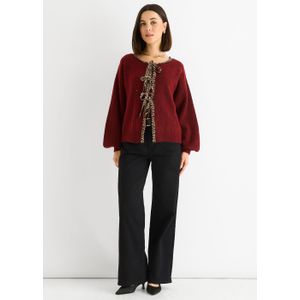 Bordeaux Contrast Dieren Stropdas Oversized Gebreide Cardigan