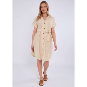 Oversized viscose overhemdjurk met ceintuur in beige