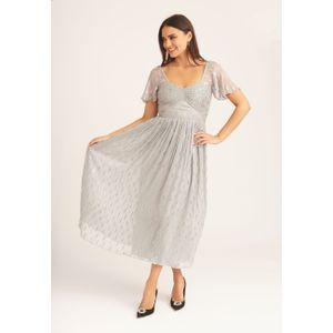 Jacquard metallic midi-jurk met engelmouwen