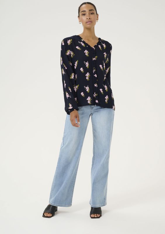 Kaffe - Blouse 'Ellen' - Navy - Blouseshirt - Lange Mouw - Bloemenprint