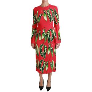 Dolce & Gabbana Vrouwen Red Snap Pea Print Longsleeve Midi Dress