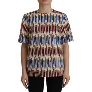 Dolce & Gabbana Witte Potloodprint Katoenen T-shirt Dames Blouse