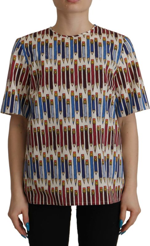 Dolce & Gabbana Witte Potloodprint Katoenen T-shirt Dames Blouse