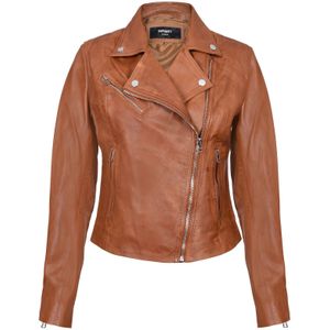 Dames - Slim Leren Bikerjack - Zilver - Matlock