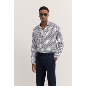 Overhemden - 390/Marine - Hoogwaardige Satijnen Afwerking - Kentkraag