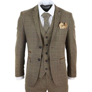 Heren - 3-delig - Bruin - Tweed Ruit - Vintage Retro Pak